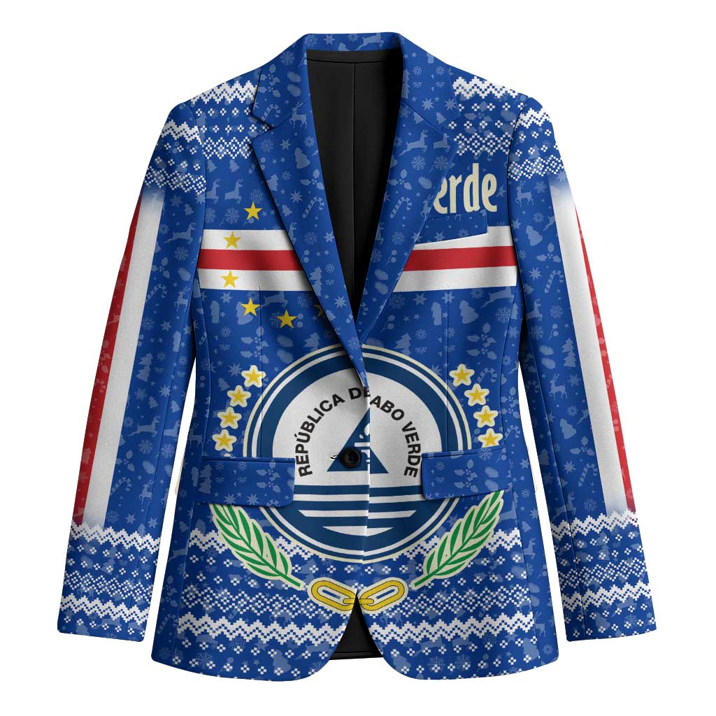 Cape Verde Christmas Blazer with Blue Festive Pattern Sailing Santa and National Emblem Motif - Wonder Print Shop