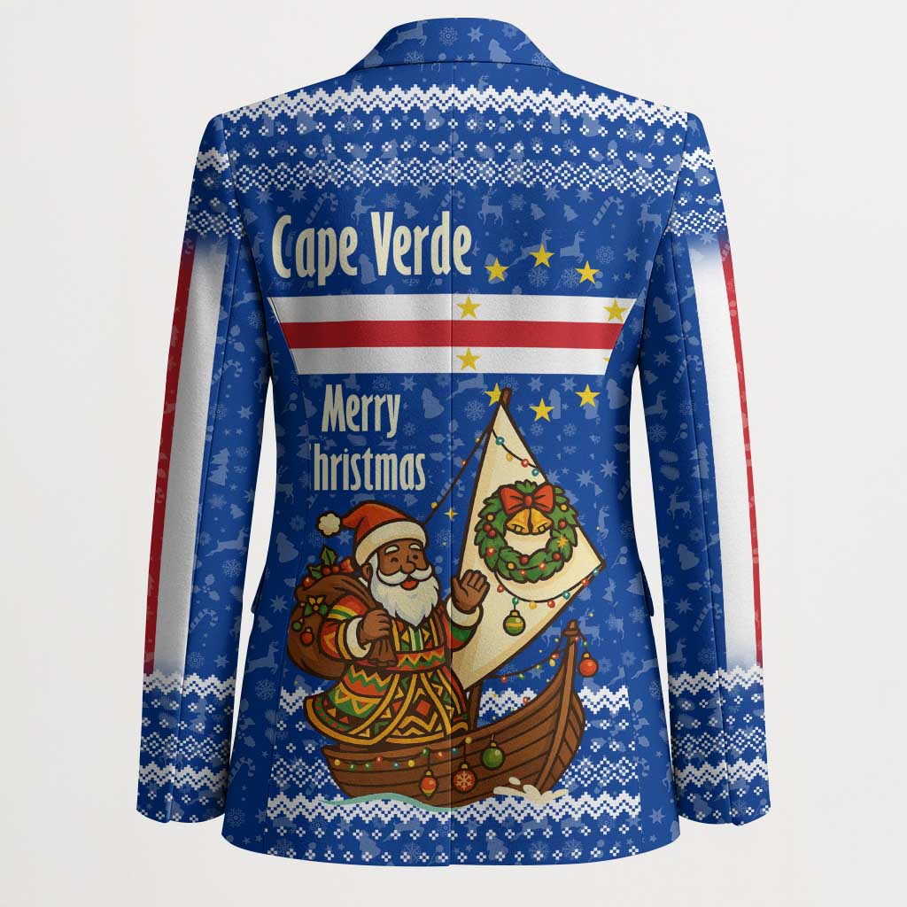 Cape Verde Christmas Blazer with Blue Festive Pattern Sailing Santa and National Emblem Motif - Wonder Print Shop
