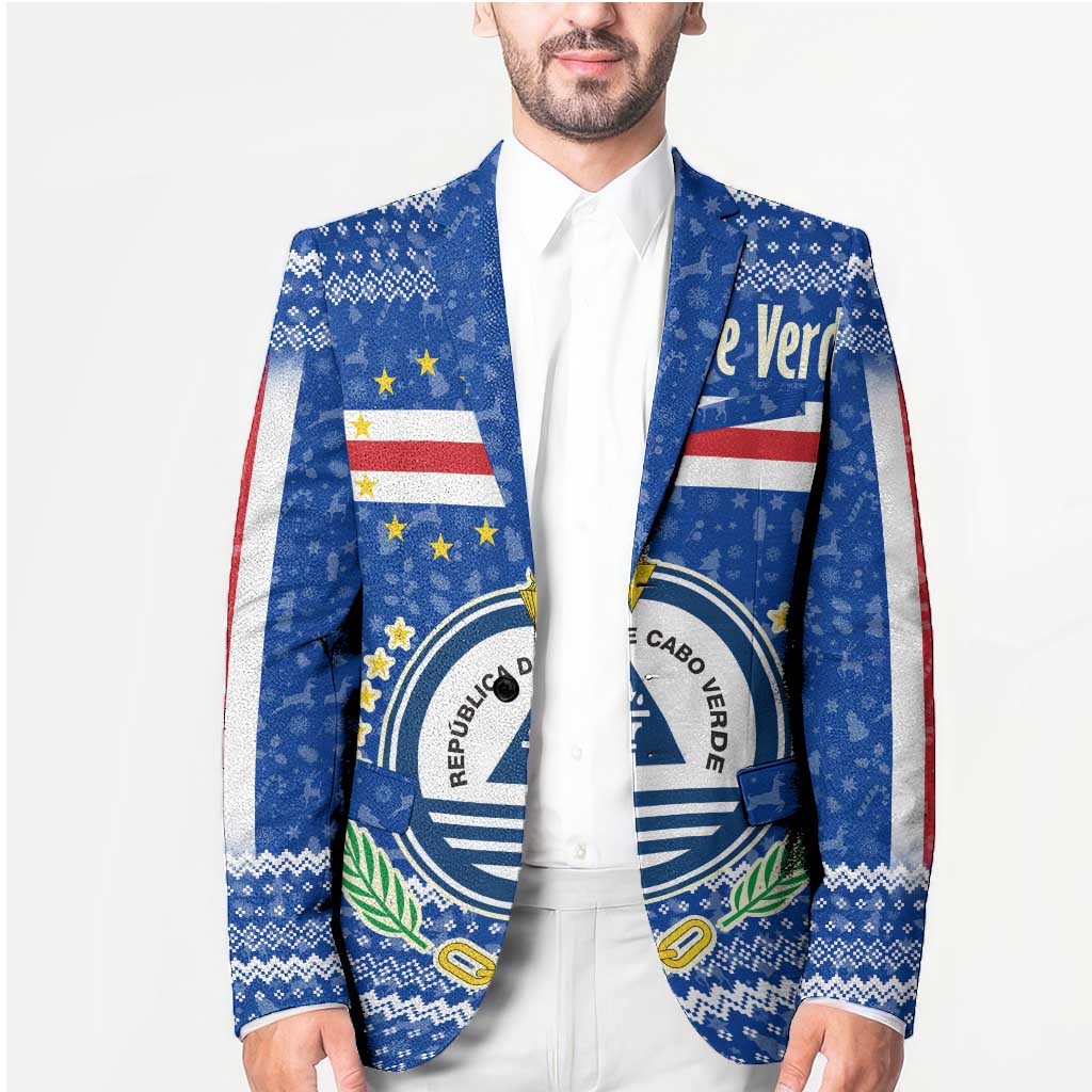 Cape Verde Christmas Blazer with Blue Festive Pattern Sailing Santa and National Emblem Motif - Wonder Print Shop
