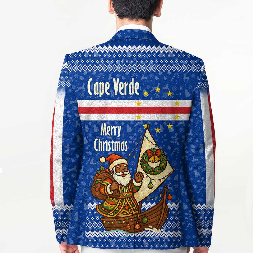 Cape Verde Christmas Blazer with Blue Festive Pattern Sailing Santa and National Emblem Motif - Wonder Print Shop