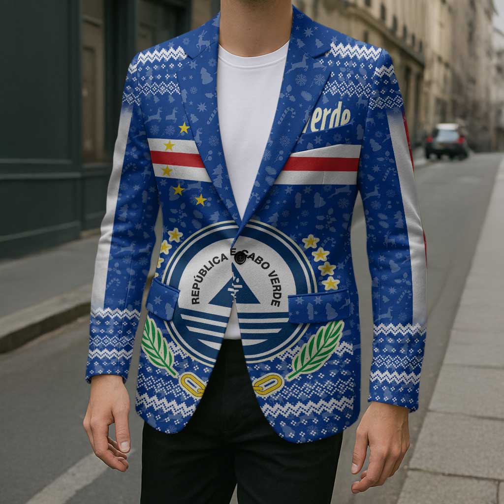 Cape Verde Christmas Blazer with Blue Festive Pattern Sailing Santa and National Emblem Motif - Wonder Print Shop