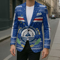 Cape Verde Christmas Blazer with Blue Festive Pattern Sailing Santa and National Emblem Motif - Wonder Print Shop