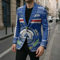 Cape Verde Christmas Blazer with Blue Festive Pattern Sailing Santa and National Emblem Motif - Wonder Print Shop