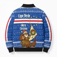 Cape Verde Christmas Bomber Puffer Jacket with Blue Festive Pattern Sailing Santa and National Emblem Motif - Wonder Print Shop