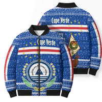Cape Verde Christmas Bomber Puffer Jacket with Blue Festive Pattern Sailing Santa and National Emblem Motif - Wonder Print Shop