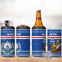 Cape Verde Christmas 4 in 1 Can Cooler Tumbler with Blue Festive Pattern Sailing Santa and National Emblem Motif - Wonder Print Shop