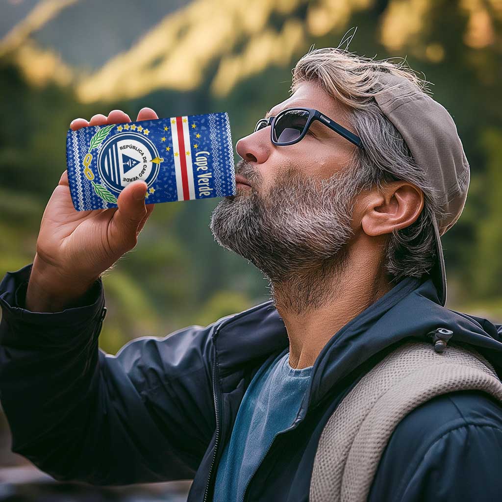 Cape Verde Christmas 4 in 1 Can Cooler Tumbler with Blue Festive Pattern Sailing Santa and National Emblem Motif - Wonder Print Shop