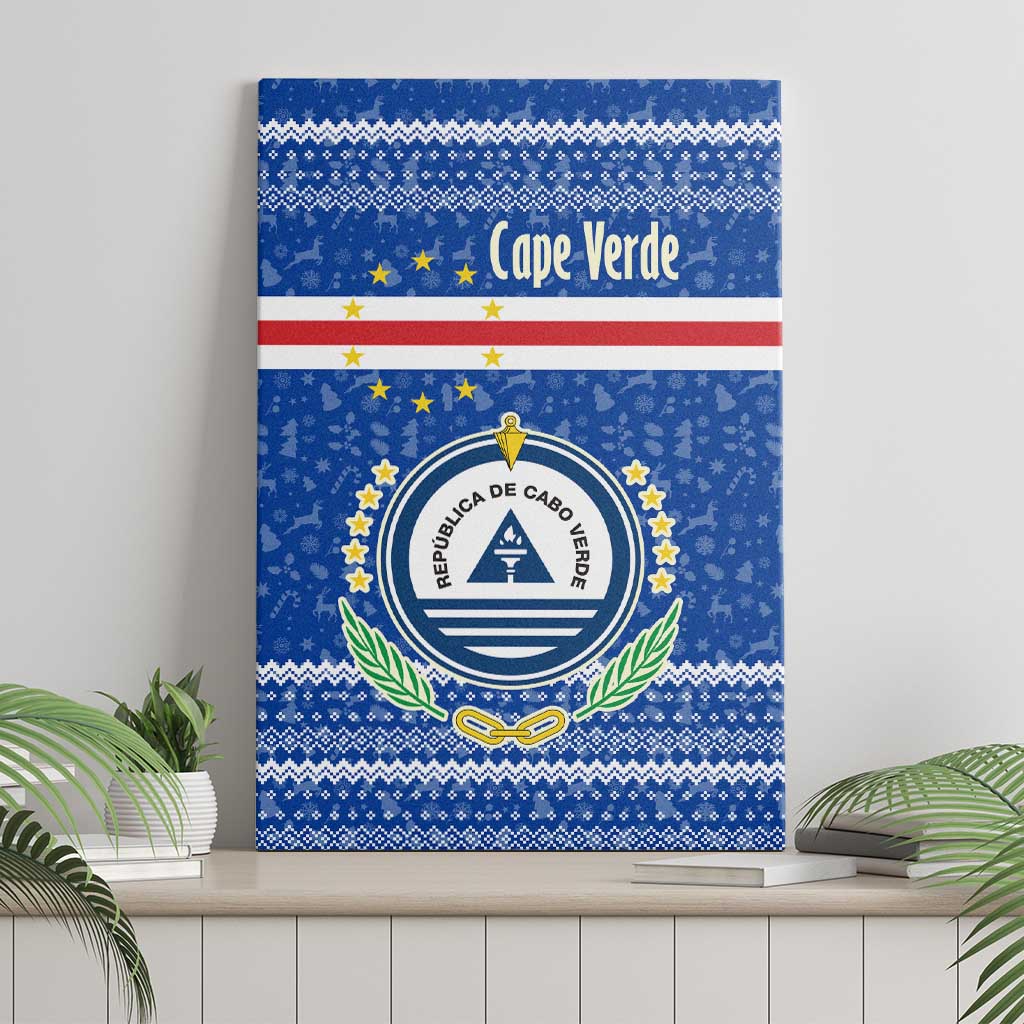 Cape Verde Christmas Canvas Wall Art with Blue Festive Pattern Sailing Santa and National Emblem Motif - Wonder Print Shop