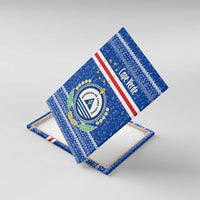 Cape Verde Christmas Canvas Wall Art with Blue Festive Pattern Sailing Santa and National Emblem Motif - Wonder Print Shop