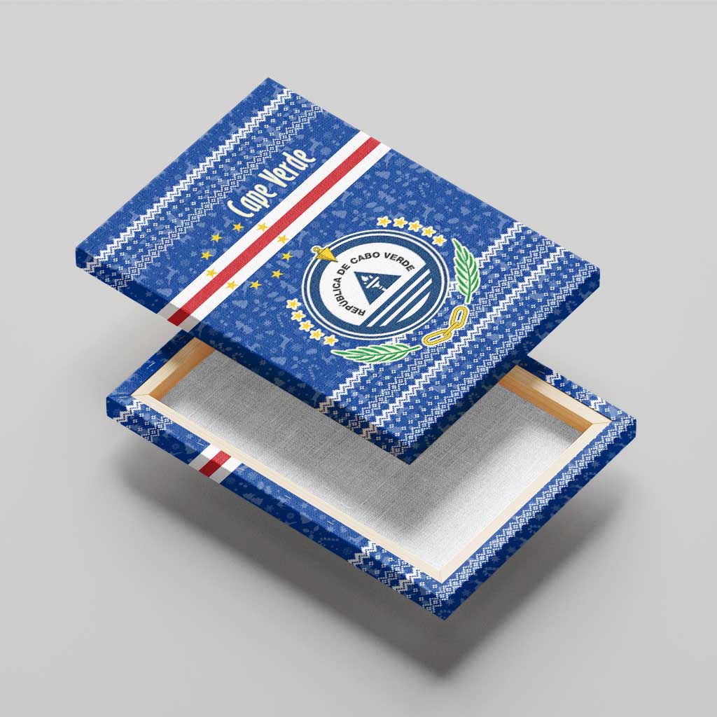 Cape Verde Christmas Canvas Wall Art with Blue Festive Pattern Sailing Santa and National Emblem Motif - Wonder Print Shop