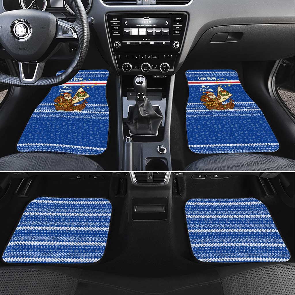 Cape Verde Christmas Car Mats with Blue Festive Pattern Sailing Santa and National Emblem Motif - Wonder Print Shop