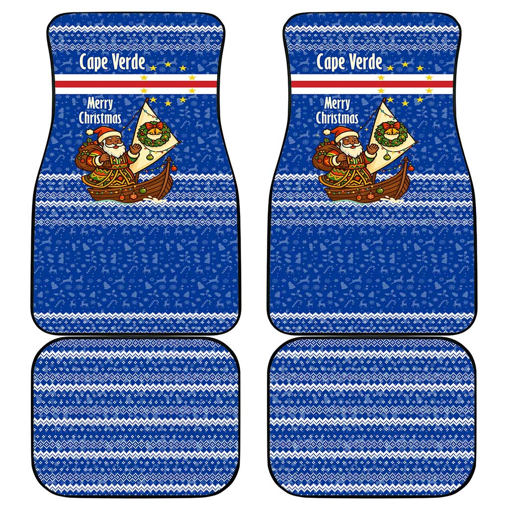 Cape Verde Christmas Car Mats with Blue Festive Pattern Sailing Santa and National Emblem Motif - Wonder Print Shop