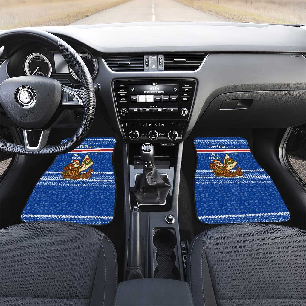 Cape Verde Christmas Car Mats with Blue Festive Pattern Sailing Santa and National Emblem Motif - Wonder Print Shop