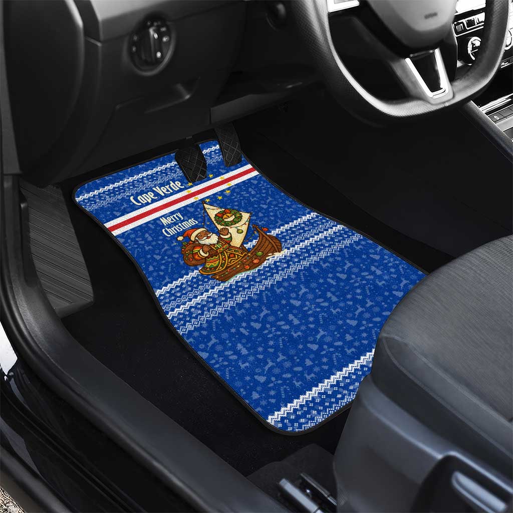 Cape Verde Christmas Car Mats with Blue Festive Pattern Sailing Santa and National Emblem Motif - Wonder Print Shop