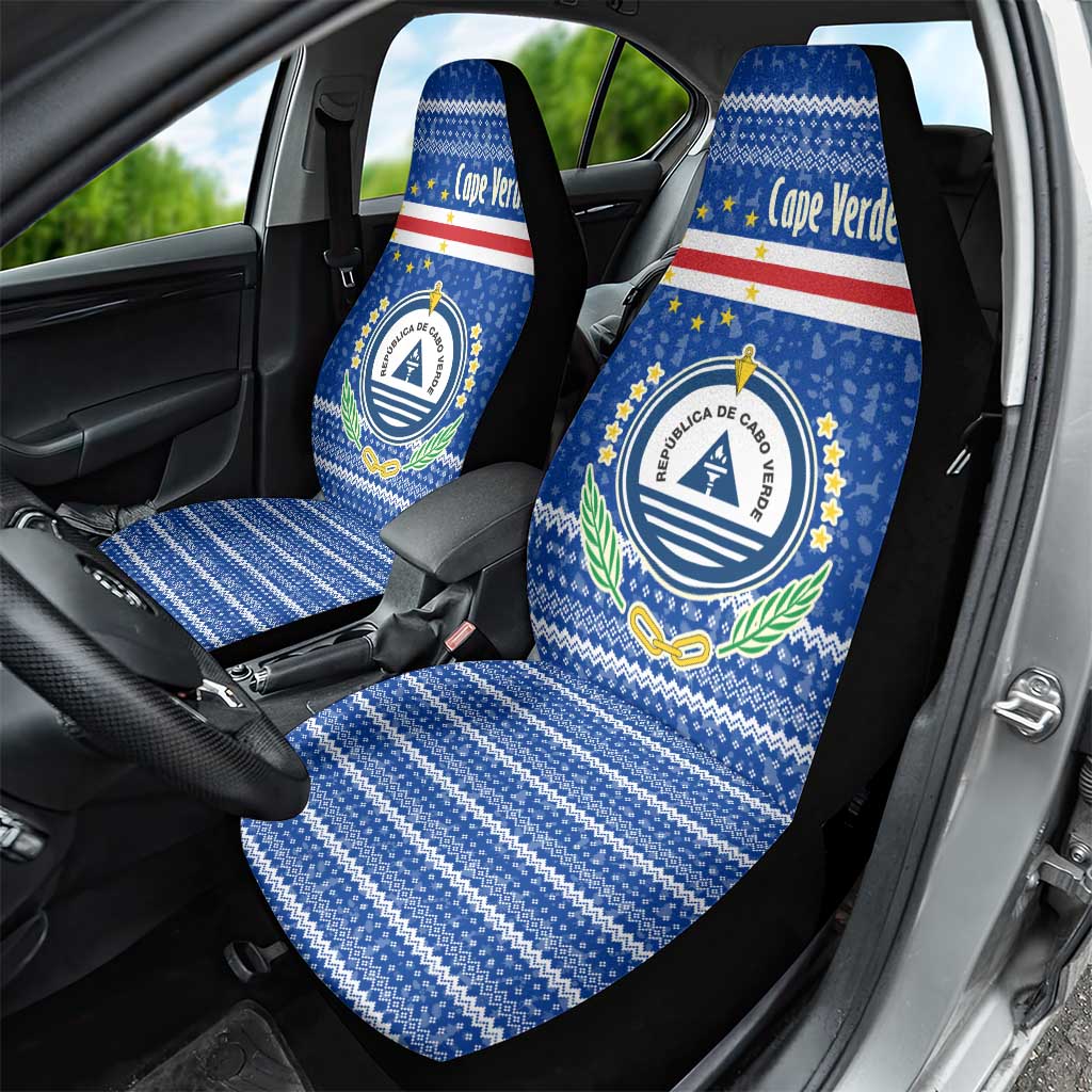 Cape Verde Christmas Car Seat Cover with Blue Festive Pattern Sailing Santa and National Emblem Motif - Wonder Print Shop