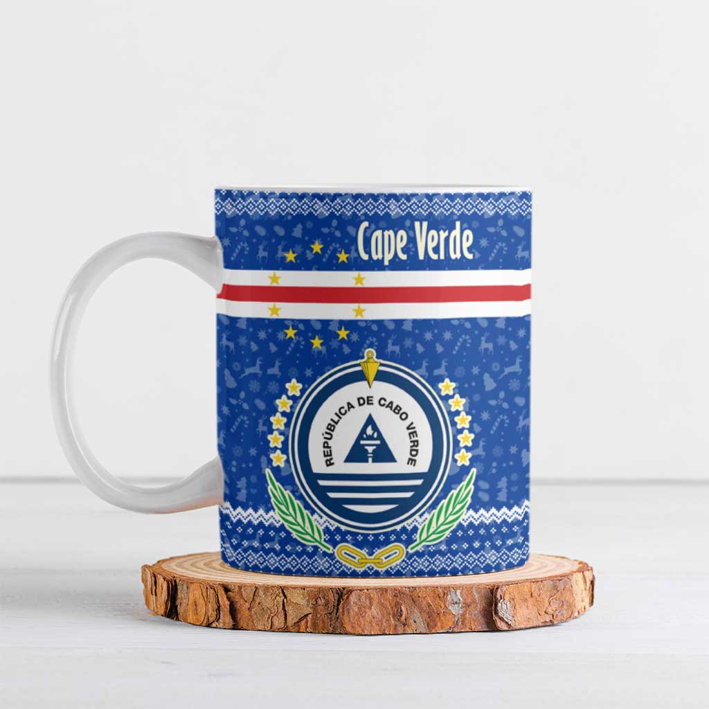 Cape Verde Christmas Ceramic Mug with Blue Festive Pattern Sailing Santa and National Emblem Motif - Wonder Print Shop