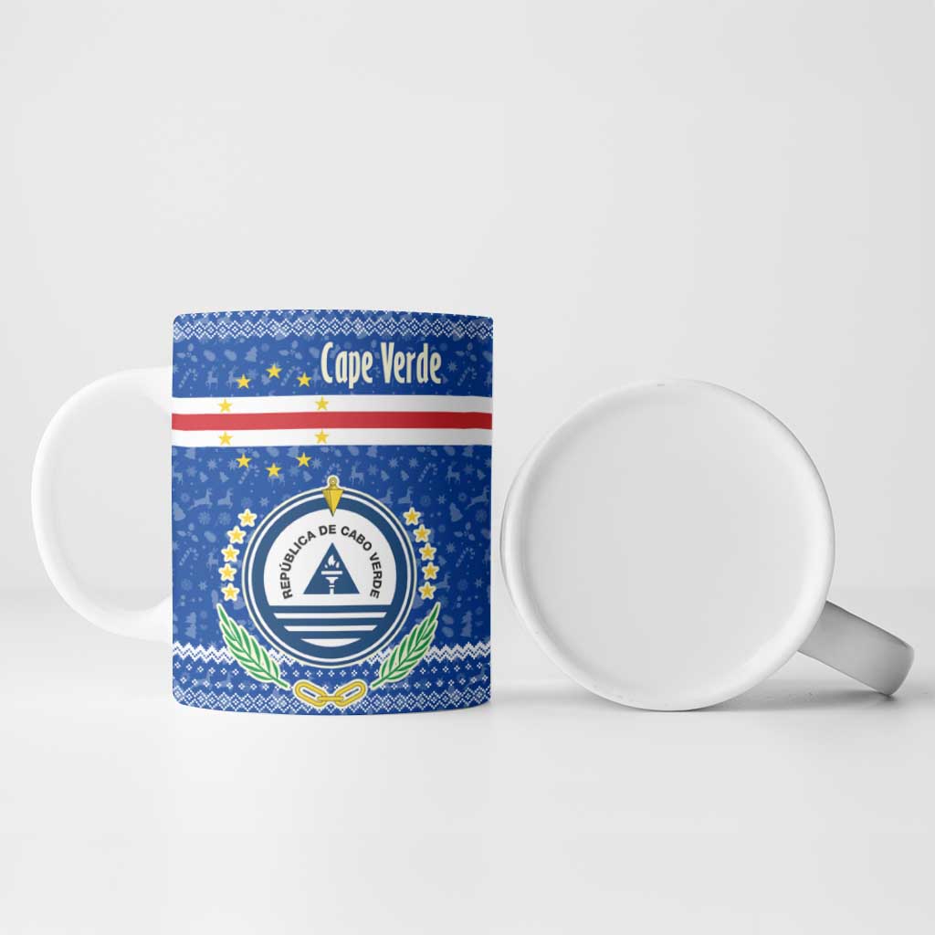 Cape Verde Christmas Ceramic Mug with Blue Festive Pattern Sailing Santa and National Emblem Motif - Wonder Print Shop