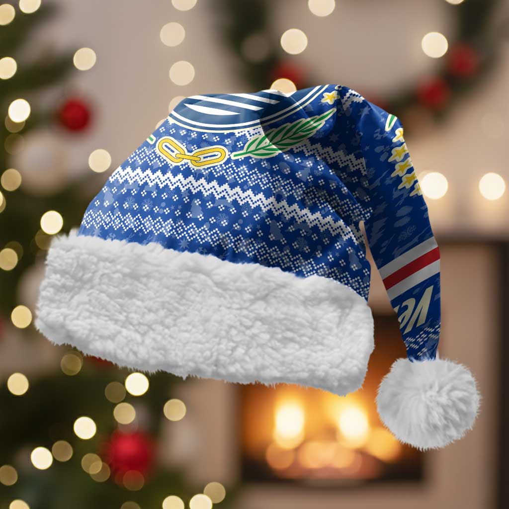 Cape Verde Christmas Santa Hat with Blue Festive Pattern Sailing Santa and National Emblem Motif - Wonder Print Shop