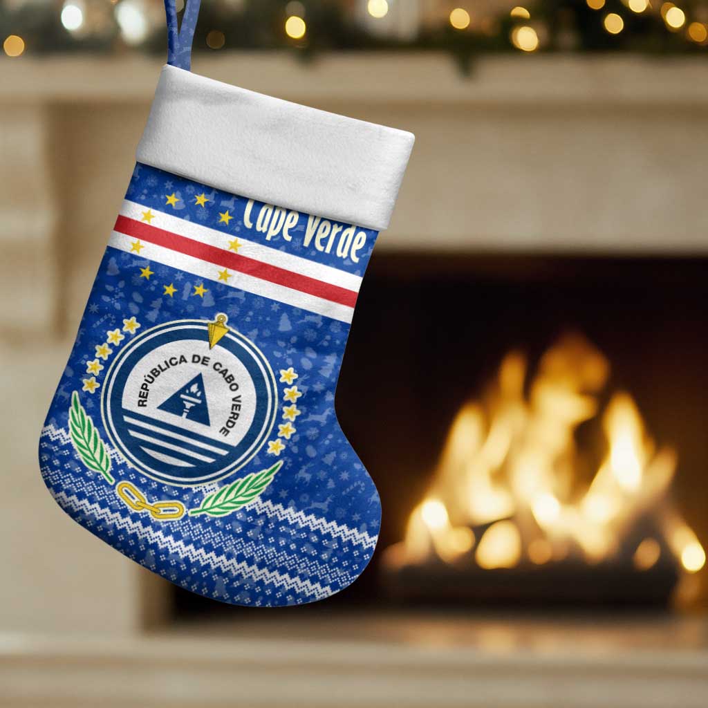 Cape Verde Christmas Stocking with Blue Festive Pattern Sailing Santa and National Emblem Motif - Wonder Print Shop