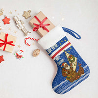 Cape Verde Christmas Stocking with Blue Festive Pattern Sailing Santa and National Emblem Motif - Wonder Print Shop