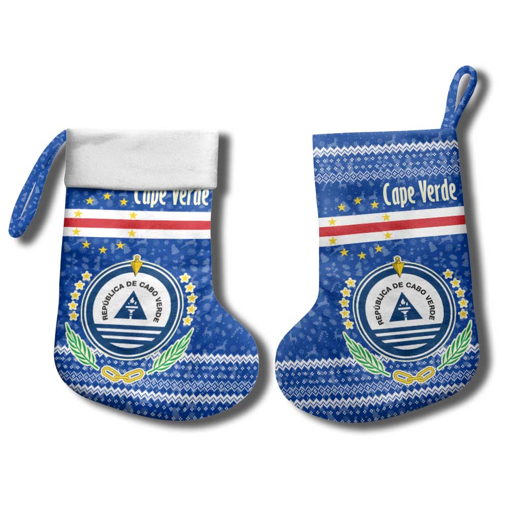 Cape Verde Christmas Stocking with Blue Festive Pattern Sailing Santa and National Emblem Motif - Wonder Print Shop