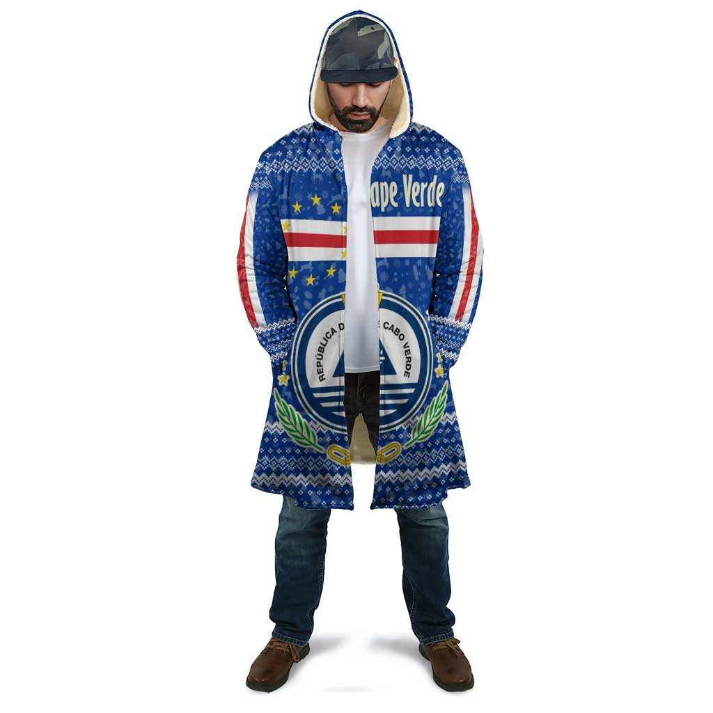 Cape Verde Christmas Cloak with Blue Festive Pattern Sailing Santa and National Emblem Motif - Wonder Print Shop