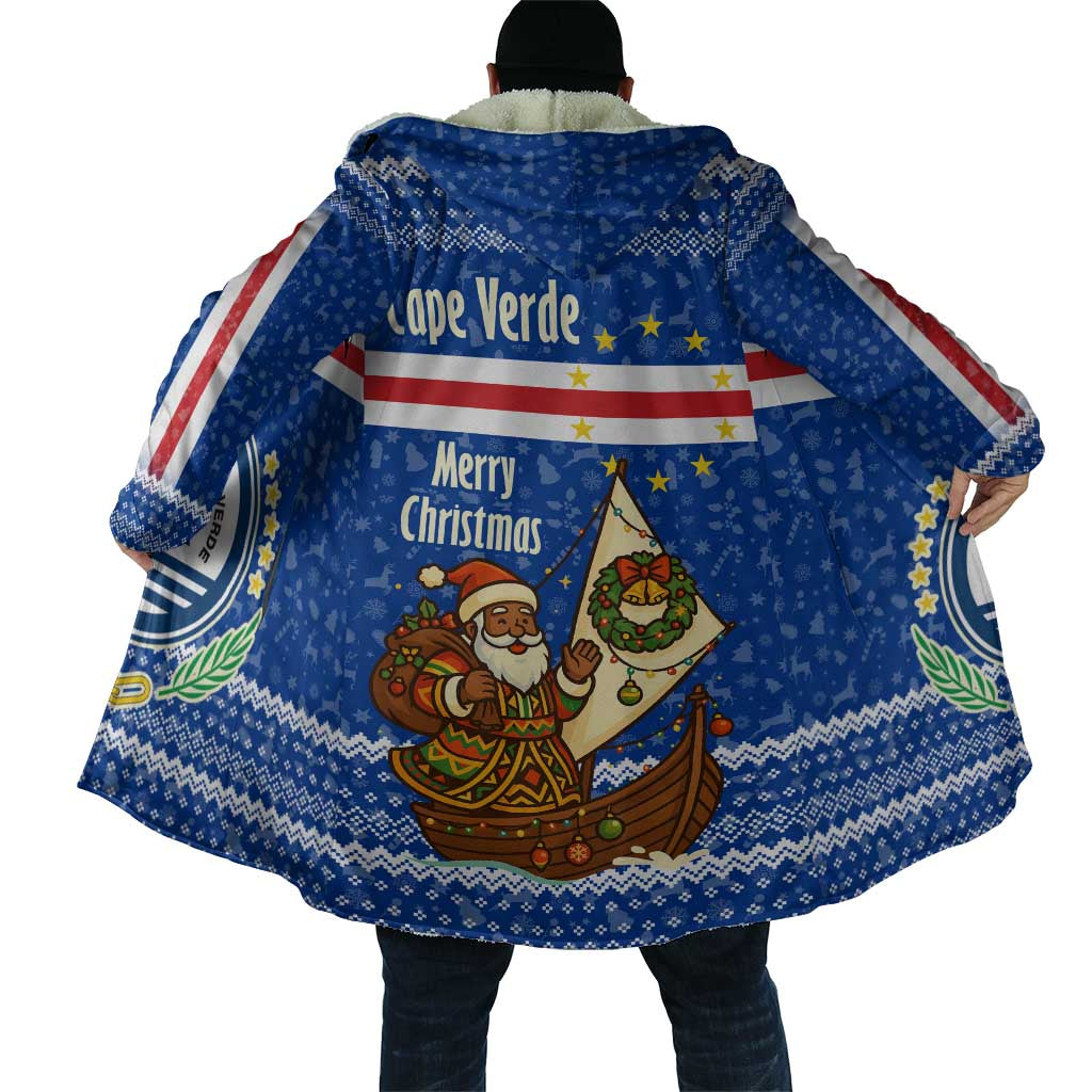 Cape Verde Christmas Cloak with Blue Festive Pattern Sailing Santa and National Emblem Motif - Wonder Print Shop