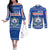 Cape Verde Christmas Couples Matching Off The Shoulder Long Sleeve Dress and Long Sleeve Button Shirt with Blue Festive Pattern Sailing Santa and National Emblem Motif - Wonder Print Shop