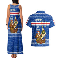 Cape Verde Christmas Couples Matching Tank Maxi Dress and Hawaiian Shirt with Blue Festive Pattern Sailing Santa and National Emblem Motif - Wonder Print Shop