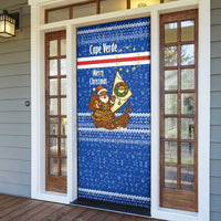 Cape Verde Christmas Door Cover with Blue Festive Pattern Sailing Santa and National Emblem Motif - Wonder Print Shop