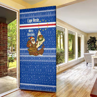 Cape Verde Christmas Door Cover with Blue Festive Pattern Sailing Santa and National Emblem Motif - Wonder Print Shop