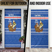 Cape Verde Christmas Door Cover with Blue Festive Pattern Sailing Santa and National Emblem Motif - Wonder Print Shop