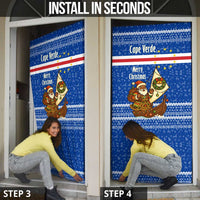 Cape Verde Christmas Door Cover with Blue Festive Pattern Sailing Santa and National Emblem Motif - Wonder Print Shop