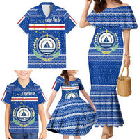 Cape Verde Christmas Family Matching Mermaid Dress and Hawaiian Shirt with Blue Festive Pattern Sailing Santa and National Emblem Motif - Wonder Print Shop