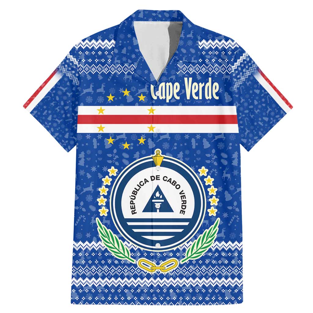 Cape Verde Christmas Family Matching Mermaid Dress and Hawaiian Shirt with Blue Festive Pattern Sailing Santa and National Emblem Motif - Wonder Print Shop