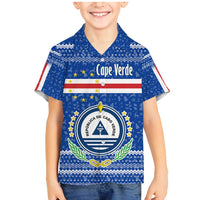 Cape Verde Christmas Family Matching Mermaid Dress and Hawaiian Shirt with Blue Festive Pattern Sailing Santa and National Emblem Motif - Wonder Print Shop