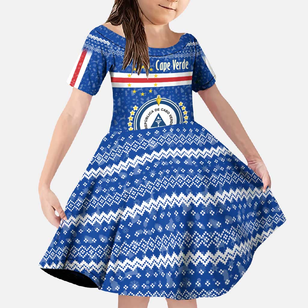 Cape Verde Christmas Family Matching Off Shoulder Maxi Dress and Hawaiian Shirt with Blue Festive Pattern Sailing Santa and National Emblem Motif - Wonder Print Shop