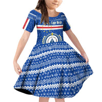 Cape Verde Christmas Family Matching Off Shoulder Short Dress and Hawaiian Shirt with Blue Festive Pattern Sailing Santa and National Emblem Motif - Wonder Print Shop