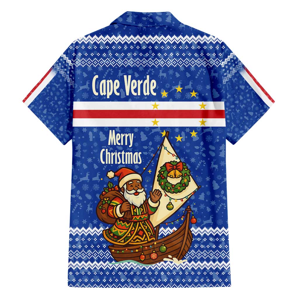 Cape Verde Christmas Family Matching Puletasi and Hawaiian Shirt with Blue Festive Pattern Sailing Santa and National Emblem Motif - Wonder Print Shop
