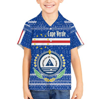 Cape Verde Christmas Family Matching Short Sleeve Bodycon Dress and Hawaiian Shirt with Blue Festive Pattern Sailing Santa and National Emblem Motif - Wonder Print Shop
