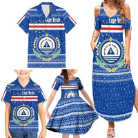 Cape Verde Christmas Family Matching Summer Maxi Dress and Hawaiian Shirt with Blue Festive Pattern Sailing Santa and National Emblem Motif - Wonder Print Shop