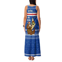Cape Verde Christmas Family Matching Tank Maxi Dress and Hawaiian Shirt with Blue Festive Pattern Sailing Santa and National Emblem Motif - Wonder Print Shop