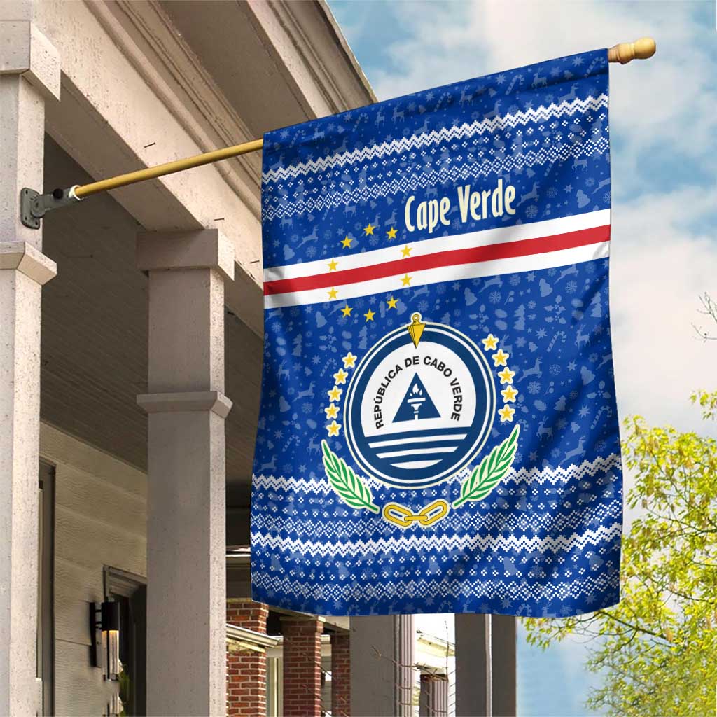 Cape Verde Christmas Garden Flag with Blue Festive Pattern Sailing Santa and National Emblem Motif - Wonder Print Shop