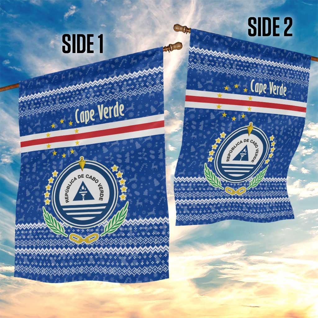 Cape Verde Christmas Garden Flag with Blue Festive Pattern Sailing Santa and National Emblem Motif - Wonder Print Shop