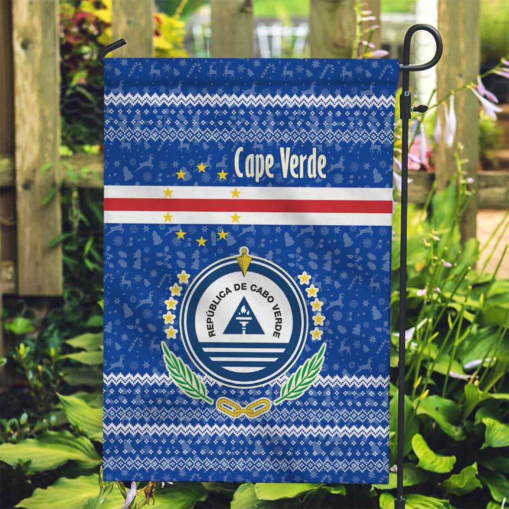 Cape Verde Christmas Garden Flag with Blue Festive Pattern Sailing Santa and National Emblem Motif - Wonder Print Shop