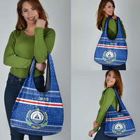 Cape Verde Christmas Grocery Bag with Blue Festive Pattern Sailing Santa and National Emblem Motif - Wonder Print Shop