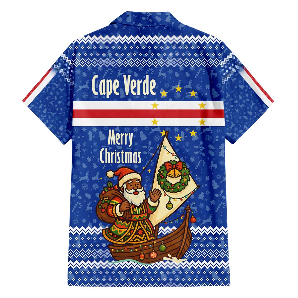Cape Verde Christmas Hawaiian Shirt with Blue Festive Pattern Sailing Santa and National Emblem Motif - Wonder Print Shop