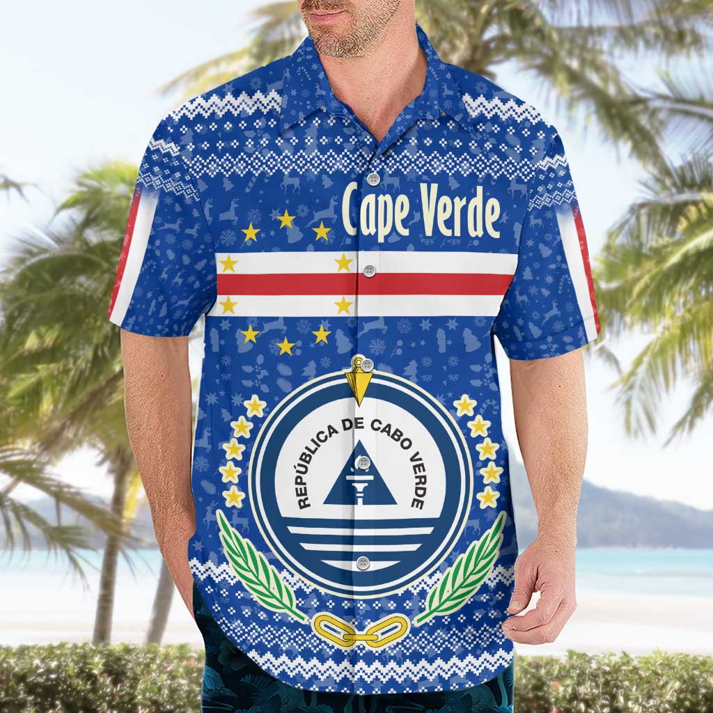 Cape Verde Christmas Hawaiian Shirt with Blue Festive Pattern Sailing Santa and National Emblem Motif - Wonder Print Shop