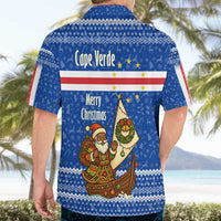 Cape Verde Christmas Hawaiian Shirt with Blue Festive Pattern Sailing Santa and National Emblem Motif - Wonder Print Shop