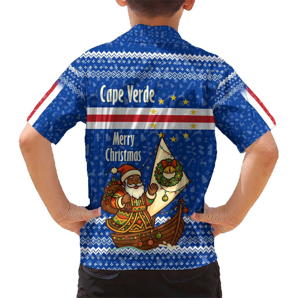Cape Verde Christmas Hawaiian Shirt with Blue Festive Pattern Sailing Santa and National Emblem Motif - Wonder Print Shop